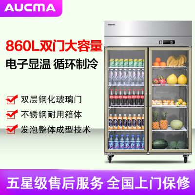澳柯玛(AUCMA) 展示柜VC-917XJ 860升商用双门冷藏展示柜两门大型保鲜冰柜立式大容量冰箱冷柜饮料啤酒柜
