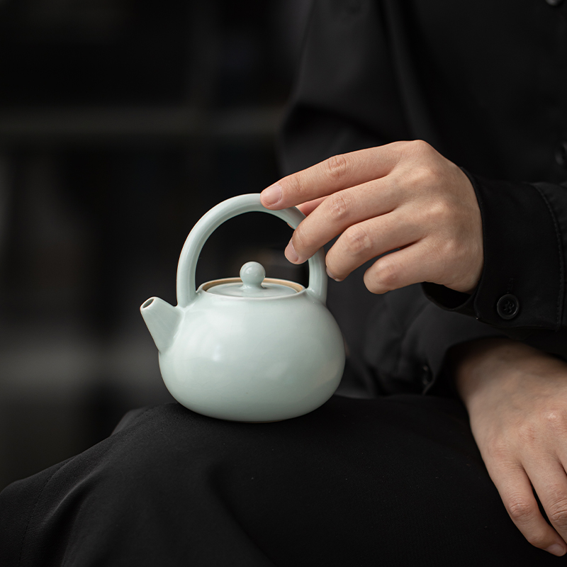 苏氏陶瓷(SUSHI CERAMICS)汝窑开片提梁壶配蓄水茶盘礼盒茶具组高清大图