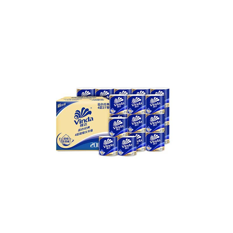 维达(Vinda) 卷纸 蓝色经典4层200g卫生纸巾27卷/箱 4层加厚