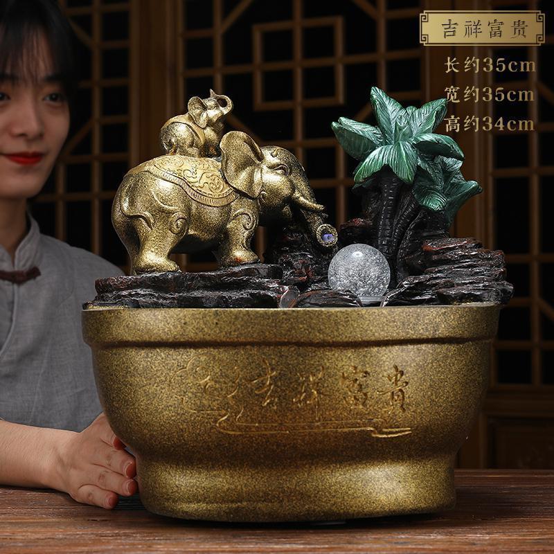 美帮汇富贵流水摆件大象象球新中式家居电视柜客厅茶几高清大图