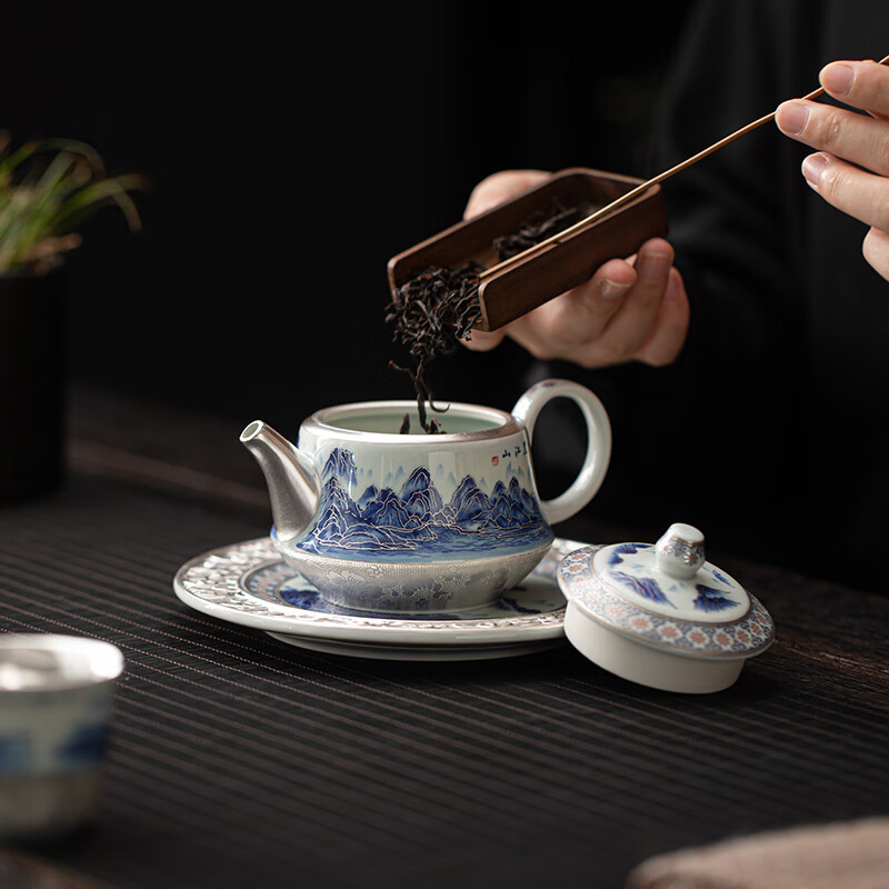 苏氏陶瓷/SUSHI CERAMICS J1098 鎏银千里江山茶壶小套装 (单位:套)高清大图