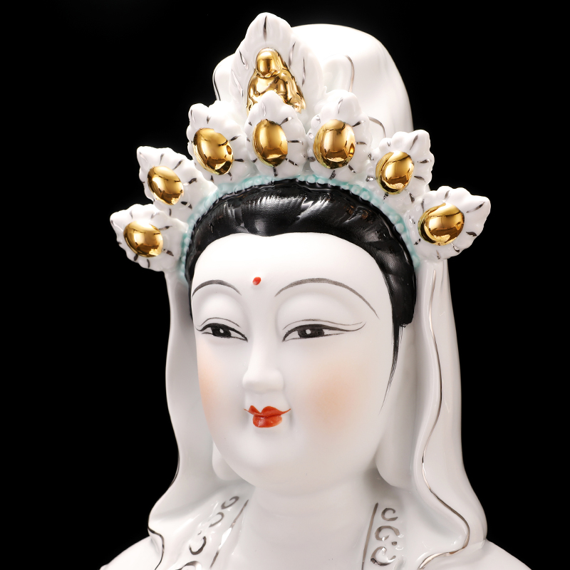 纯白南海观音菩萨佛像家用陶瓷居家供奉客厅摆件白衣坐莲观世音 三维工匠 14寸高清大图
