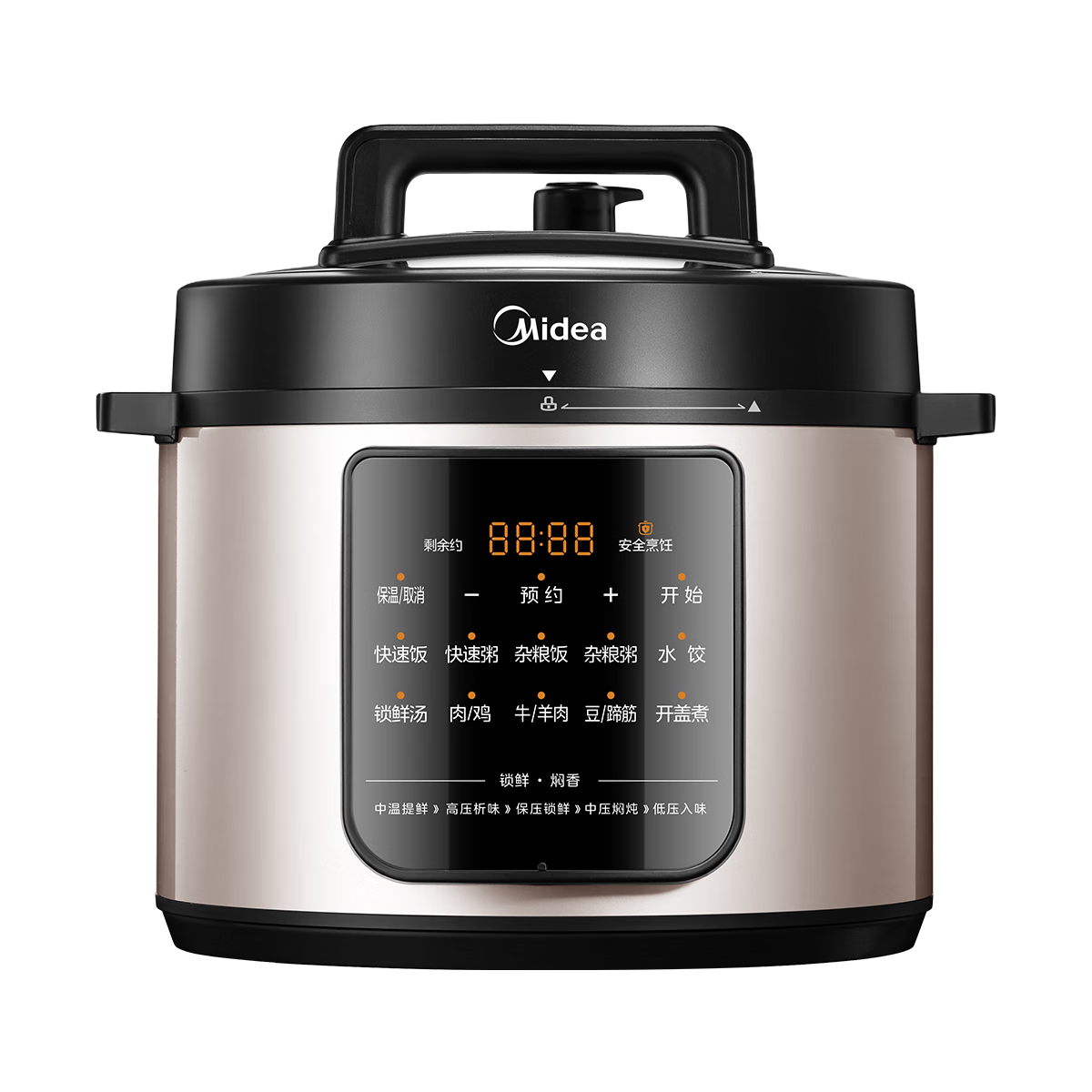 美的(Midea) MY-E5219 电压力锅 5L 少盐提鲜双胆 十大花样菜单 24小时智能预约 特色开盖煮高清大图