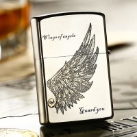 zippo打火机正版 美国官方原装防风火机深雕双面翅膀 男士礼品 明铬 银色 爱情系列