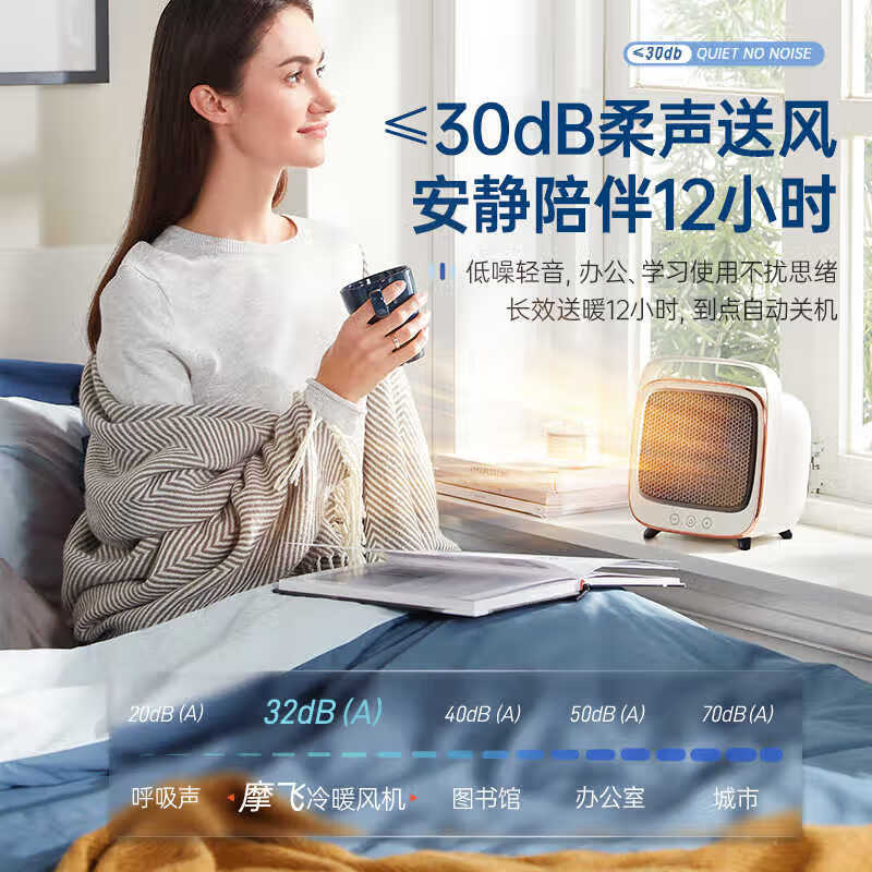 摩飞电器取暖器家用暖风机小型电暖器办公室桌面迷你热风机静柔音小太阳冷暖两用一体机电加热暖气 MR2019椰奶白高清大图