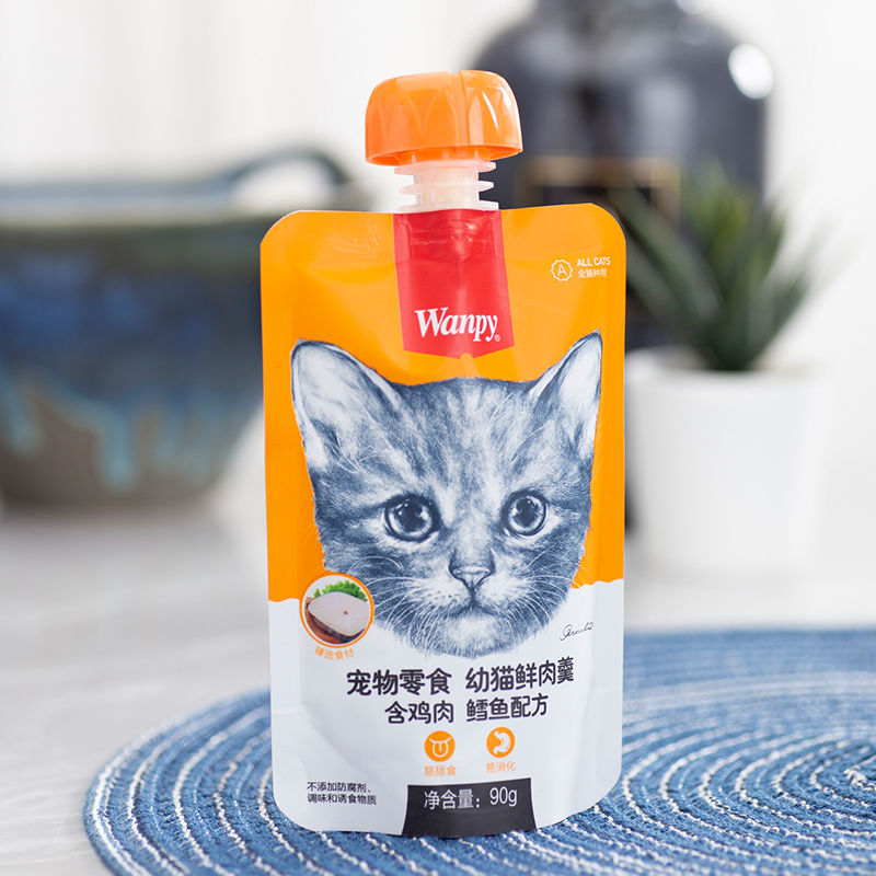 顽皮Wanpy宠物零食幼猫用鲜肉羹含鸡肉＋鳕鱼配方90g*12