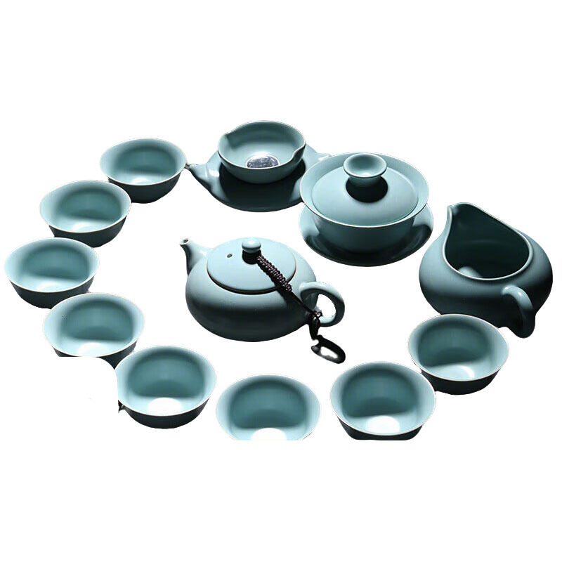 苏氏陶瓷(SUSHI CERAMICS) J0101 汝窑套装(杯壶茶漏盖碗) 十二件套 (单位:套) 新旧包装随机发货