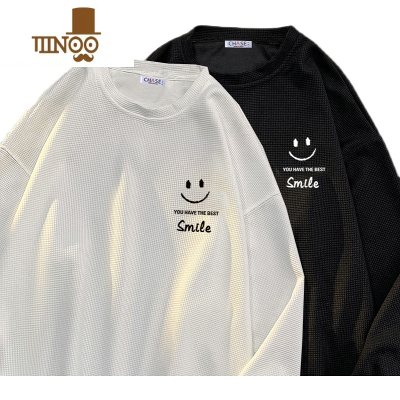 YANXU加绒卫衣男华夫格2023新款圆领打底衫t恤长袖百搭ins衣服高清大图