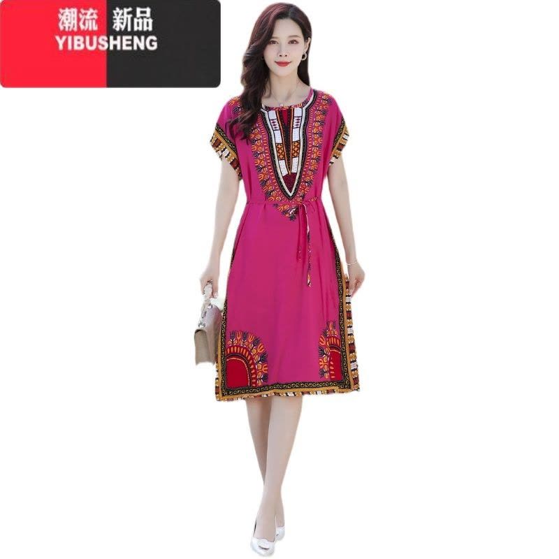 YIBUSHENG中长款民族风睡裙泰国海边沙滩无袖宽松大码遮肉过膝妈妈装连衣裙图片