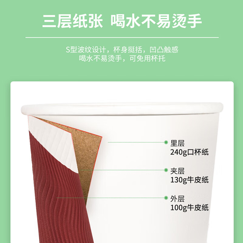 得力(deli) 19213双层纸杯(228ml)(木浆纸)(红色)(20只/袋)*5袋装高清大图