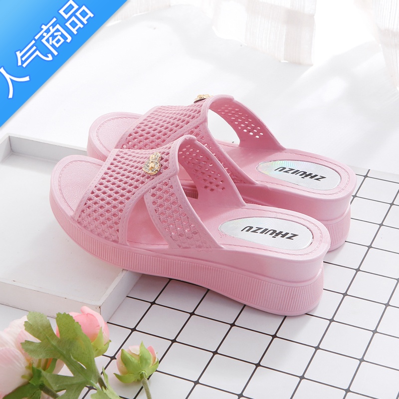 SUNTEK拖鞋女夏季室内坡跟高跟居家浴室防滑女士托鞋夏天厚底家居凉拖鞋高清大图