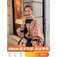 艳如飞粉色格子风衣外套女中长款过膝气质女范2020新款春装英伦风大衣风衣