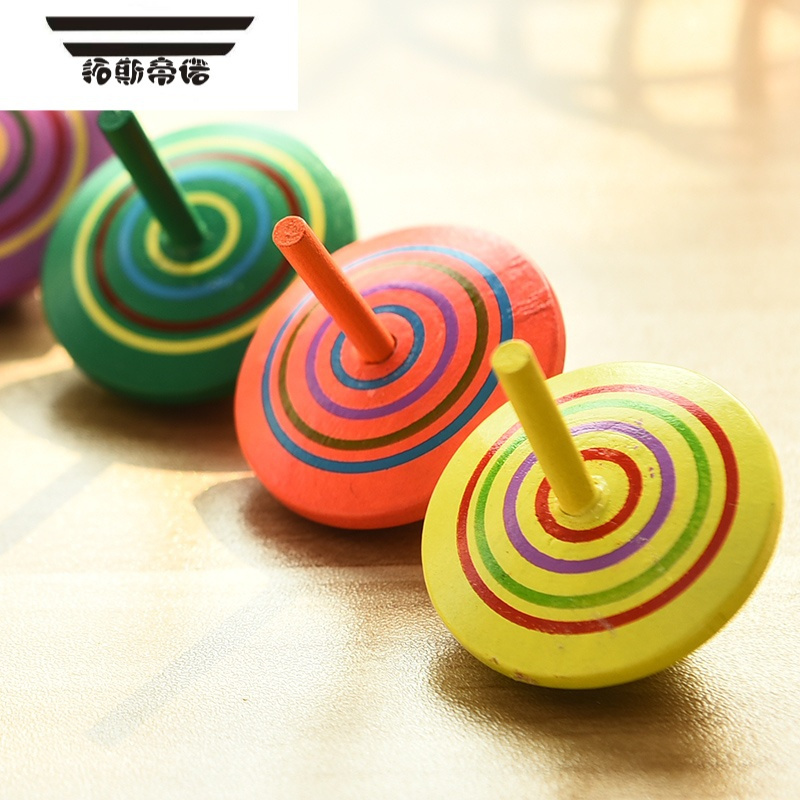 拓斯帝诺木质彩色旋转小陀螺 儿童益智玩具 手转动木质陀螺怀旧创意小
