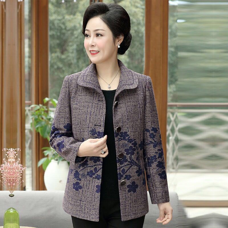 中老年女装春秋装外套妈妈装老年人长袖毛呢5060岁老人宽松上衣