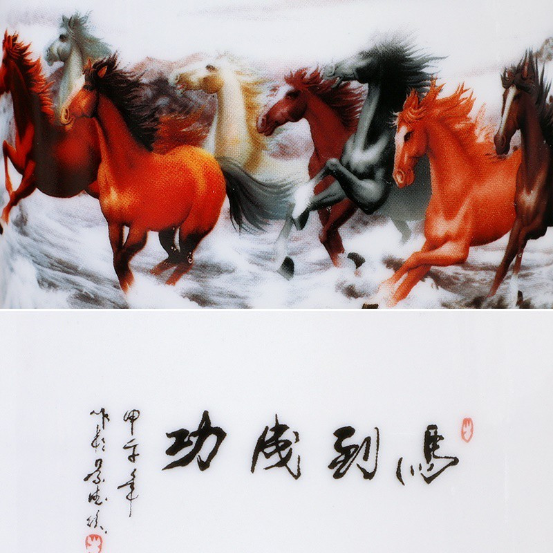 景德镇陶瓷器仿古粉彩笔筒创意时尚办公室书房装饰摆件教师节礼品 三维工匠 青山红树小笔筒+木底座