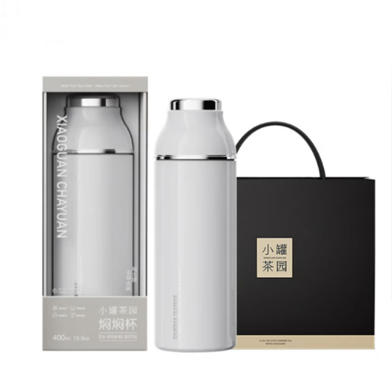 小罐茶园茶具焖焖杯茶水分离杯304不锈钢食品级保温杯焖茶杯礼盒(小象灰)约400ml