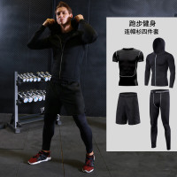运动套装男紧身衣男速干跑步高弹压缩短袖篮球健身房训练服四件套