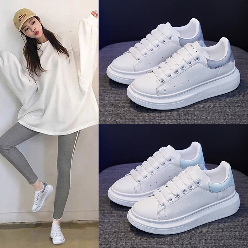 时言(SHIYAN)网红小白鞋女2024春夏新款厚底增高女士单鞋韩版潮流板鞋女轻便透气女士休闲鞋图片