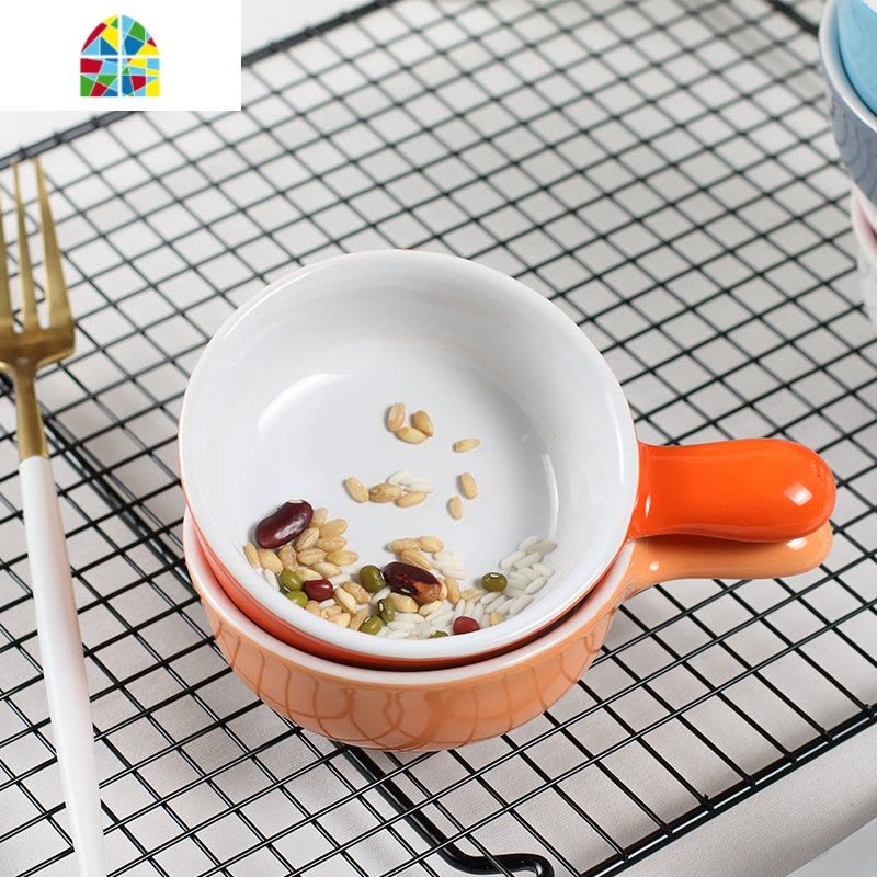 蒸蛋碗烤碗烘焙家用带手柄陶瓷碗烤盅布丁碗蛋糕甜点酱料碗酸奶碗 FENGHOU 大号桔色碗约220毫升图片