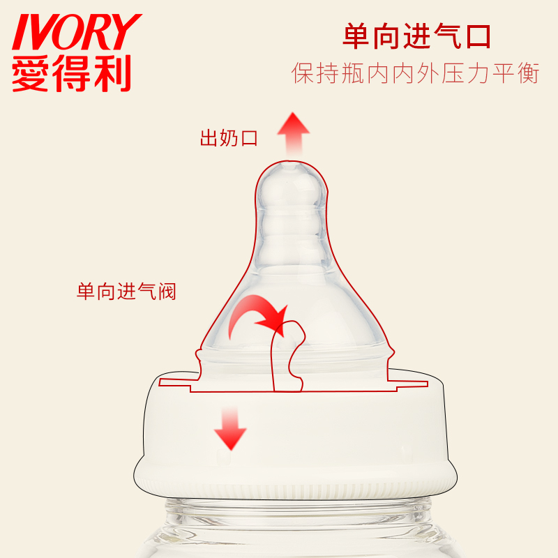 爱得利IVORY玻璃奶瓶婴儿宽口径晶钻玻璃新生儿奶瓶大宝宝奶瓶180ml A98