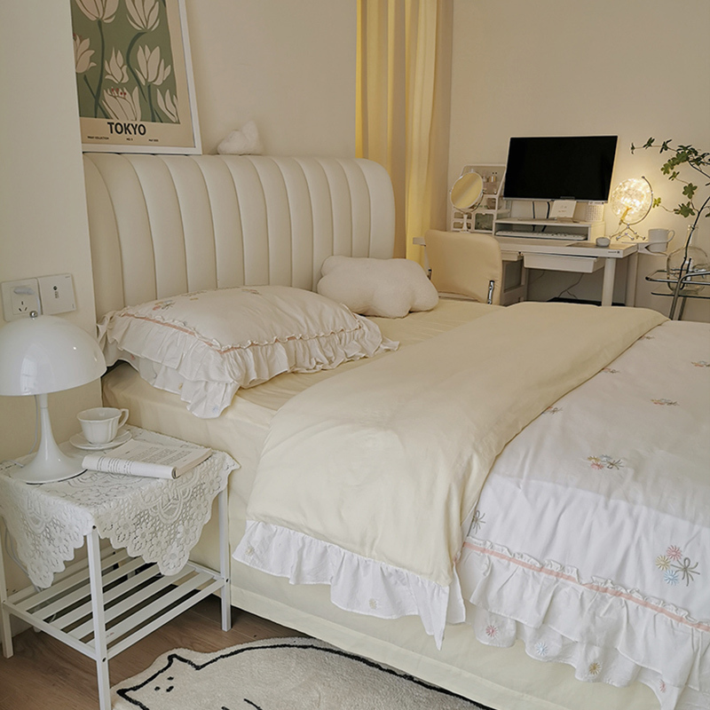 冬熊轻奢现代主卧室18米真皮床ins双人网红女生公主软包床简约