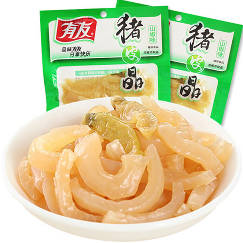 有友猪皮晶猪肉类休闲零食熟食肉干肉脯山椒味90gx4袋