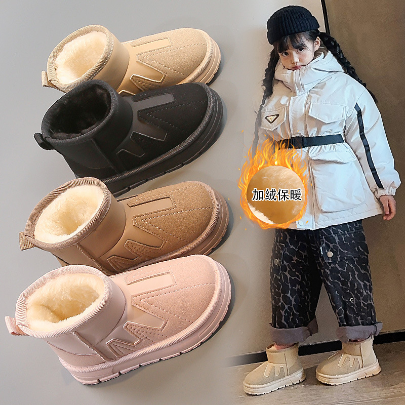 女童雪地靴秋冬加绒保暖舒适棉鞋男童百搭时尚休闲加绒童鞋