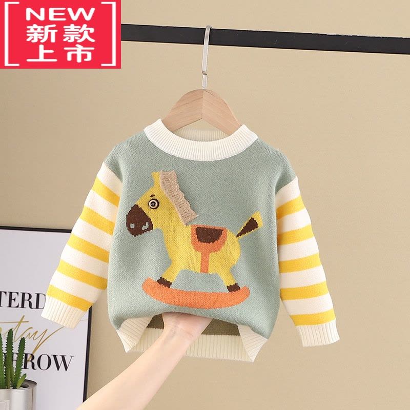 可莉允男童羊驼绒毛衣小童2022新款秋冬款男孩洋气加厚针织衫卡通打底衫图片
