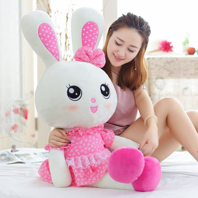 可爱超萌女孩公主小白兔布娃娃女生日粉裙兔80厘米送35厘米可爱小兔