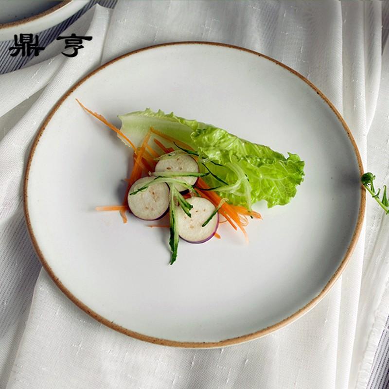 鼎亨陶瓷西餐具日式纯白家用牛排盘子8英寸创意手工粗陶食器皿景