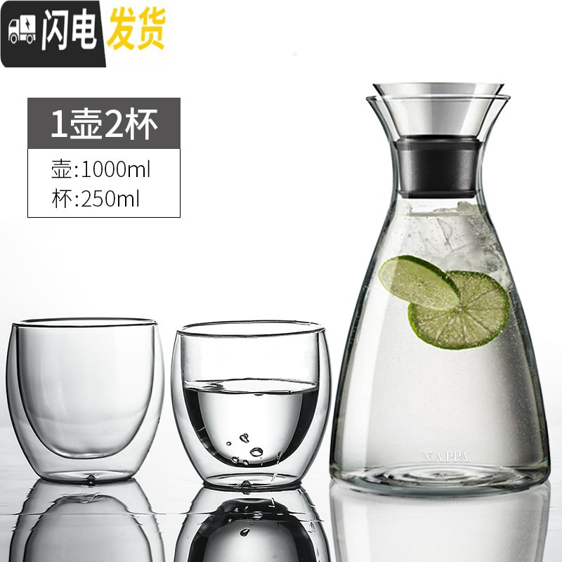 三维工匠冷水壶套装耐热高温玻璃扎壶丹麦SOO大容量水杯家用凉水壶 小号锥形+2杯[2人世界](送清洗套2)凉水壶高清大图