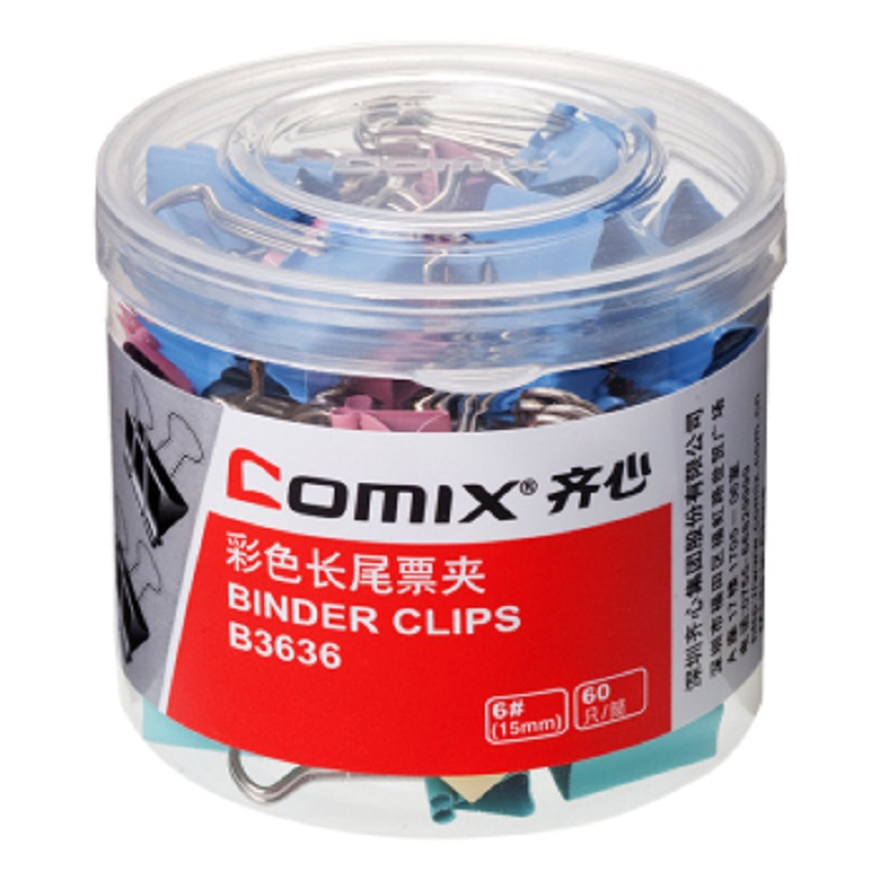 齐心 (COMIX) B3636 长尾票夹 6# 15mm 60只/筒 12筒起订单筒价格