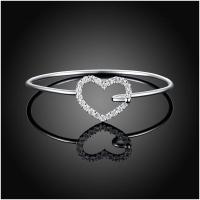 B253Women Silver Bracelet女生饰品心形情侣细手镯镀925纯银复古送女朋友七夕情人节礼物