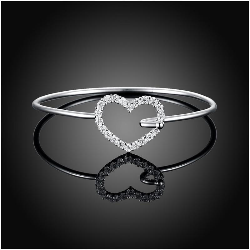 B253Women Silver Bracelet女生饰品心形情侣细手镯镀925纯银复古送女朋友七夕情人节礼物