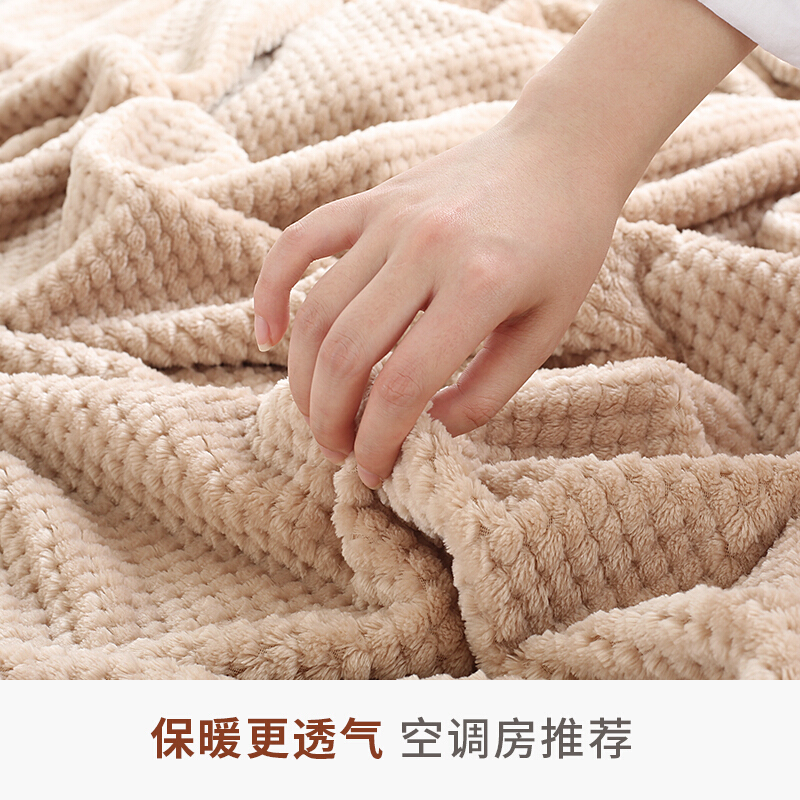 法兰绒毛毯被子珊瑚绒毯薄床单双人午睡盖毯空毯子宿舍毯菠萝格玉石白-双层羊羔绒