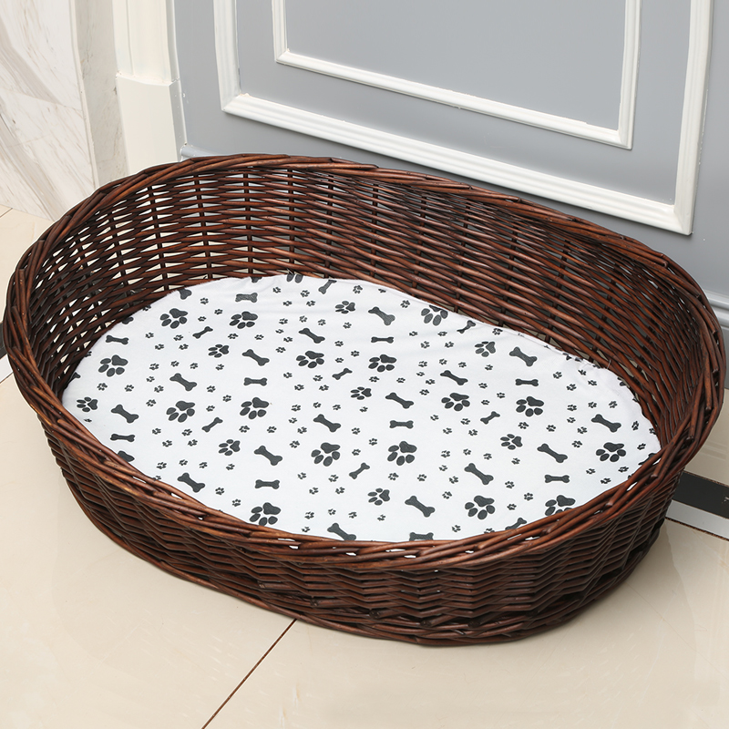 狗窝藤编夏季柳编狗床宠物窝可拆洗猫窝产房泰迪大中小型犬四季用 咖啡色窝+垫子 二号外径70*50内径60*40）20斤内