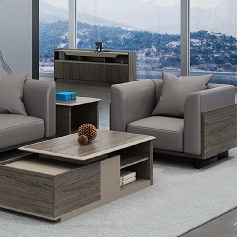 质凡办公家具商务办公沙发简约现代接待室会客皮沙发茶几组合套装 单人位