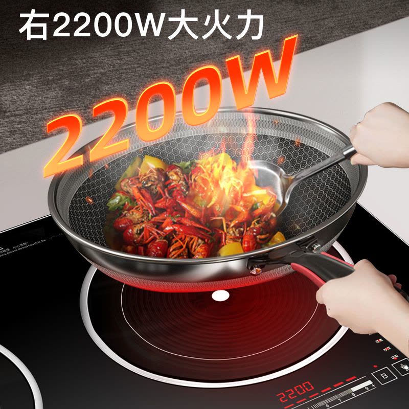 [铜电双头]德鲁纳(DELUNA)嵌入式电磁炉双灶4800W猛火大功率纯电电磁灶家用镶嵌式台式电池炉图片