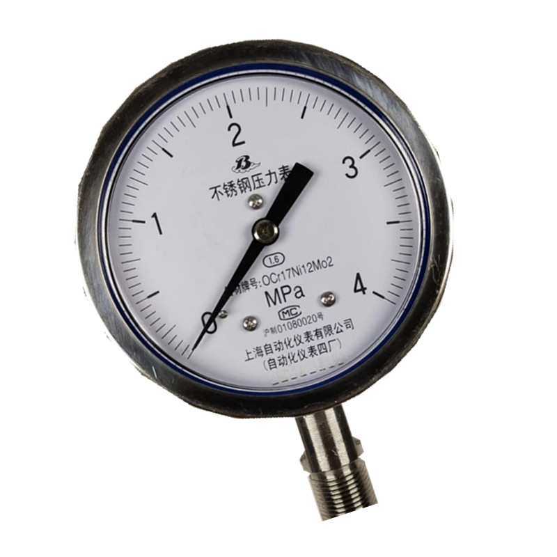 上自仪不锈钢压力表 /隔膜/耐震式Y-100BF 接口M20×1.5 量程0-4Mpa带三色环高清大图