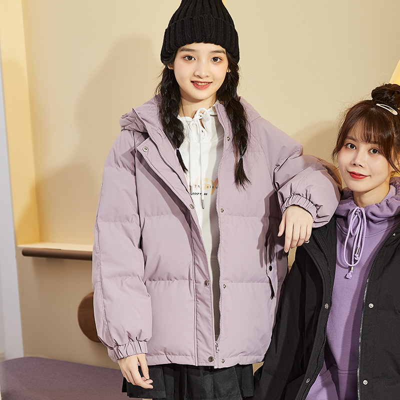 [1折价112.9元叠加优惠券]唐狮冬季新款羽绒服女短款设计感白色连帽面包服外套小个子高清大图