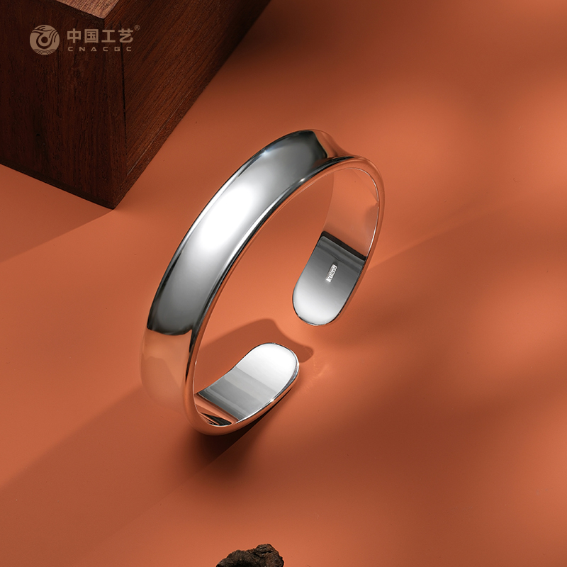 中国工艺 足银开口平安无事手镯 扁平足银手镯约43克