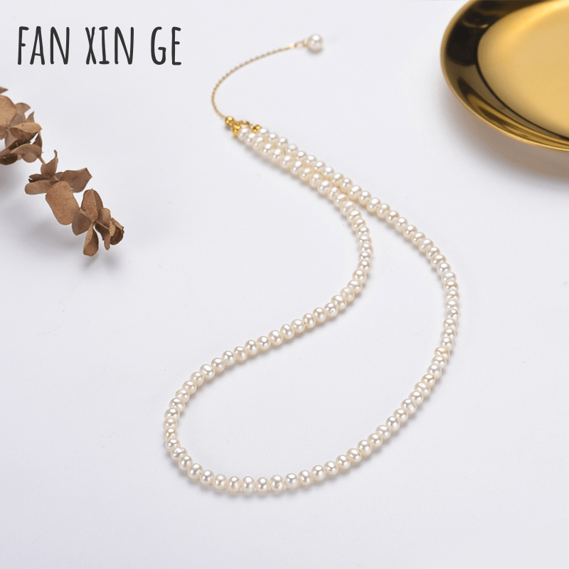 [Fin xin Ge]18K金baby天然淡水珍珠项链小粒 近圆极强光choker小心机锁骨链 38+5调节链