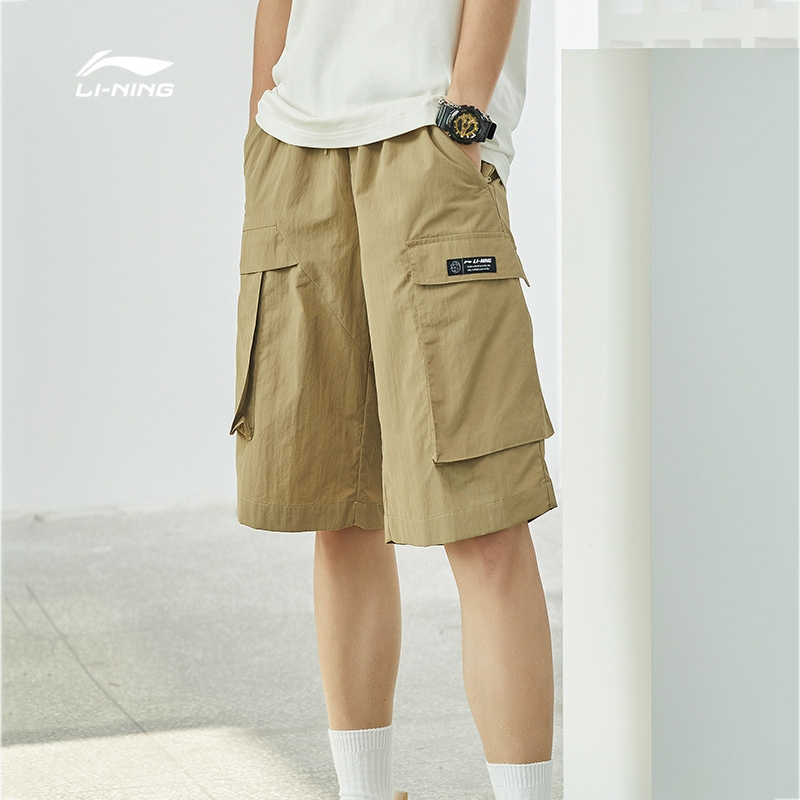 李宁lining运动短裤男士夏季复古机能风工装裤大码宽松五分裤休闲运动