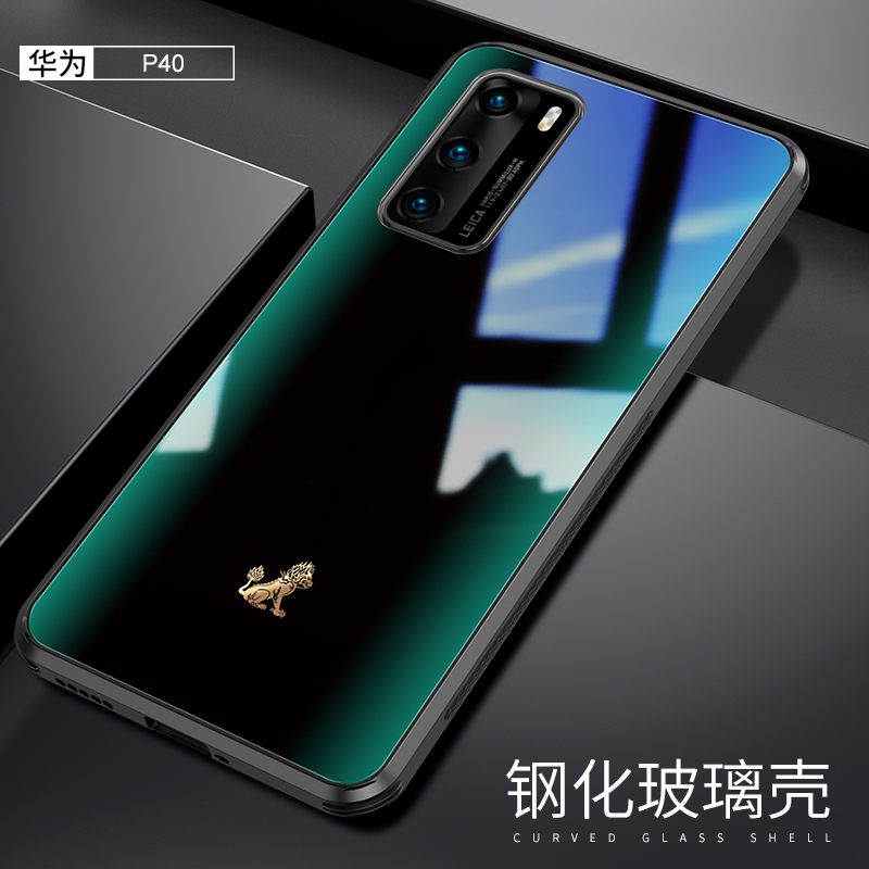 火豹华为p40手机壳商务p40硅胶全包防摔超薄玻璃镜面5g新款保护套视频
