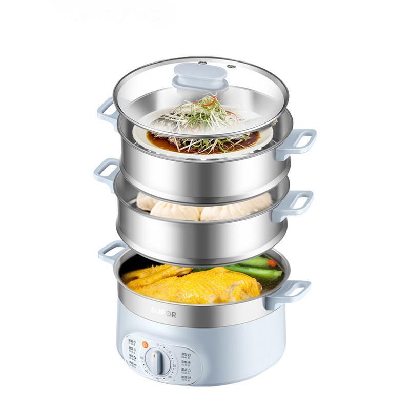 苏泊尔电蒸锅多功能家用三层蒸汽锅大容量蒸菜神器多层全自动蒸笼浅