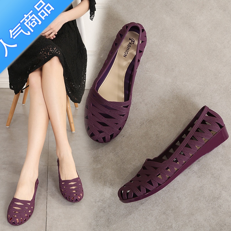 SUNTEK2023新款塑胶凉鞋女夏软底浅口镂空沙滩鞋平底防滑2夏胶高清大图