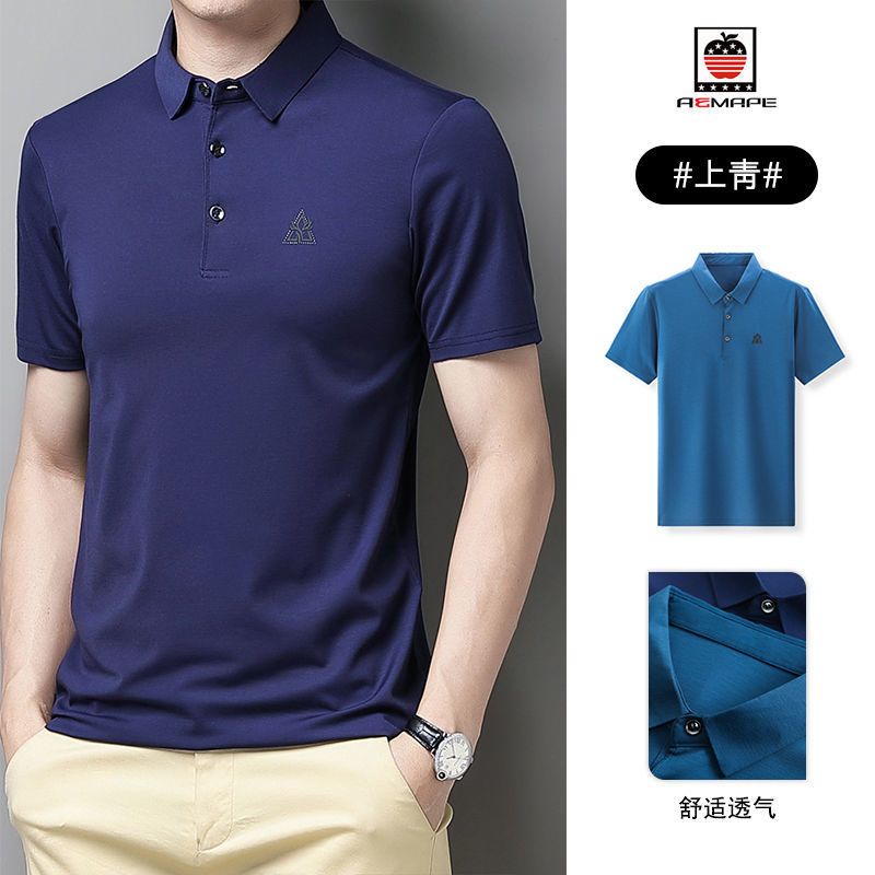 爱曼普正品男士polo衫男中青老棉T恤男印花休闲大码衣服男上衣男