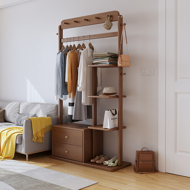 青木川 实木鞋柜带衣帽架挂衣架换鞋凳一体进门口入户落地客厅家用