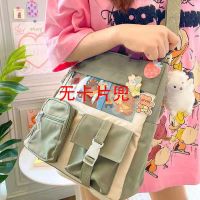 ins潮简约百搭大学生上课布包帆布包女斜挎包防水尼龙单肩包可爱 绿色单曾兜普通面料 单包