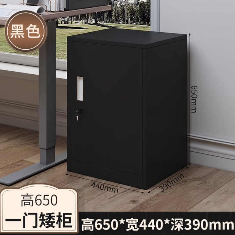 戴劲铁皮文件柜矮柜办公柜家用储物柜档案柜资料柜桌下抽屉柜黑色单门高清大图